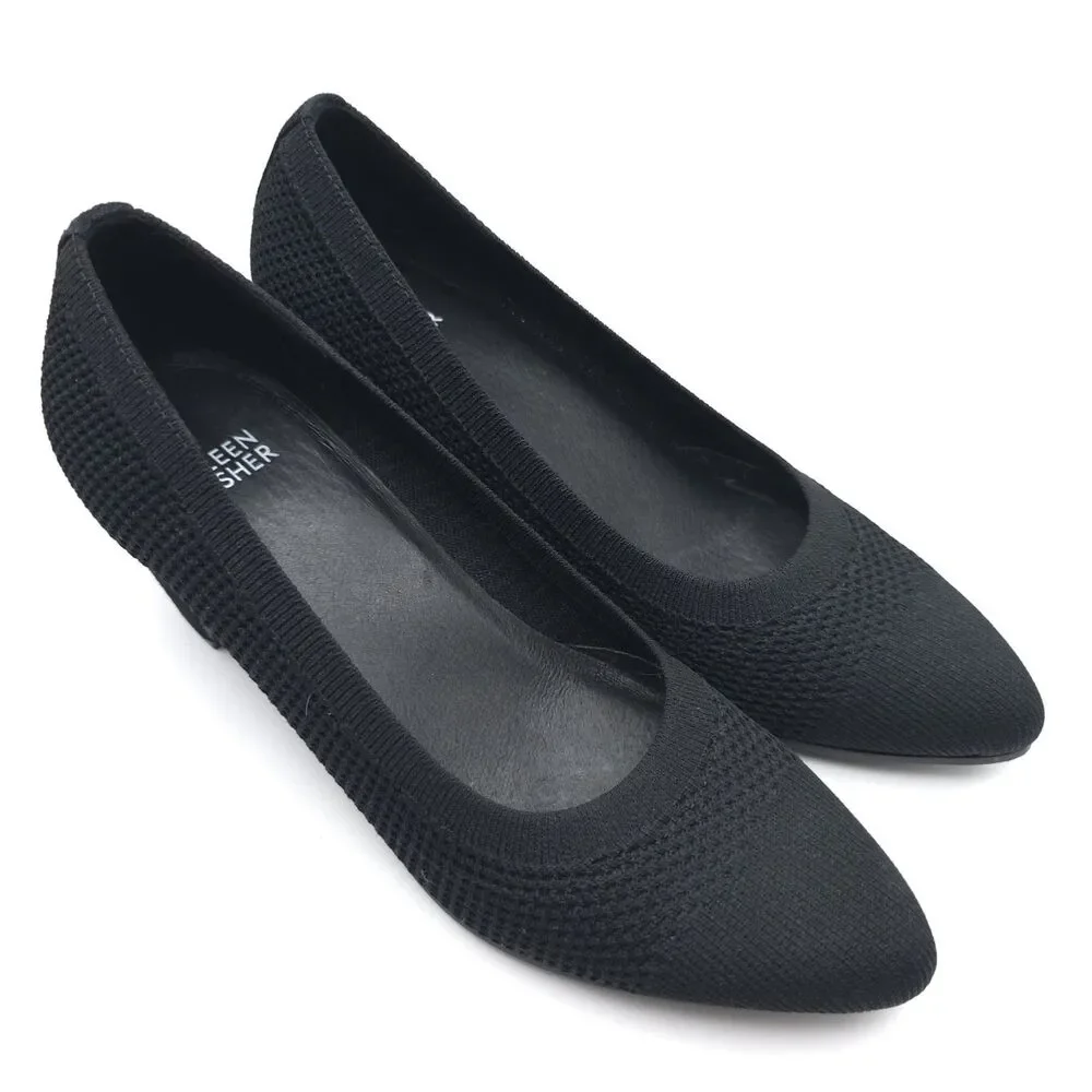 EILEEN FISHER Black‎ Knit Pumps Heels Comfort Shoes US 8 EU 39 UK 5.5 LEATHER